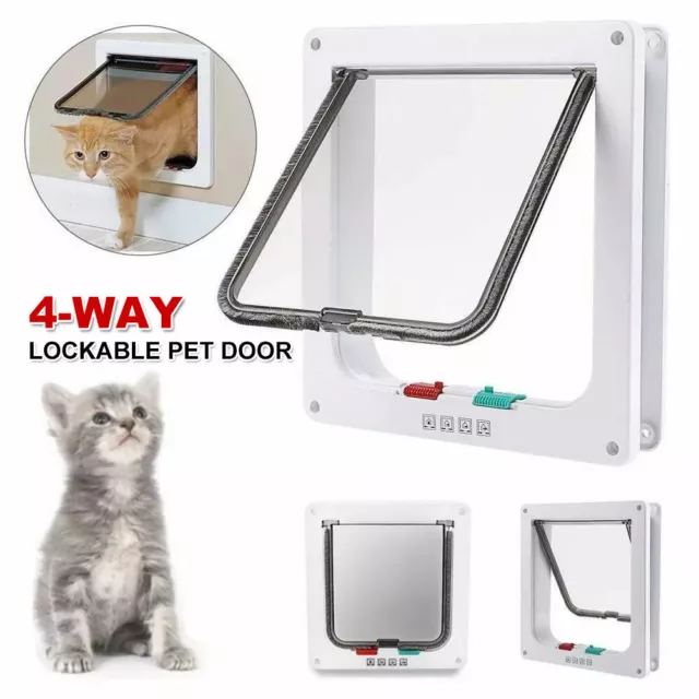 Pet Door 4 Way Locking Small Medium Large Cat Mini Dog Flap Magnetic White Frame