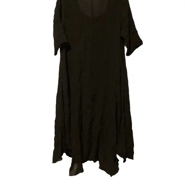 Luna Luz Womens A Line Dress Black Midi Scoop Neck Long Sleeve 100% Linen M New