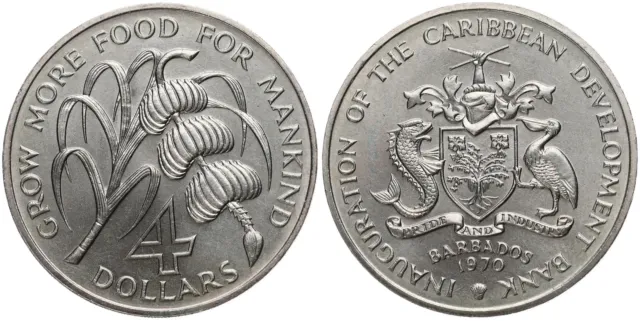 Barbados - Four 4 Dollar 1970 - F.A.O Food for Die Menschheit - Km#A9
