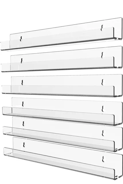 6 Pcs 15" Beautiful Modern Acrylic Floating Shelf Wall Rack Display With Baffles