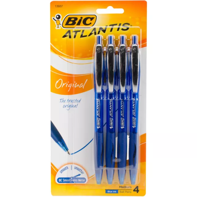 BIC Atlantis Fluid Stylos-Bille Rétractables Pointe Moyenne (1,2 mm) -  Couleurs Assorties, Blister de 3 BIC