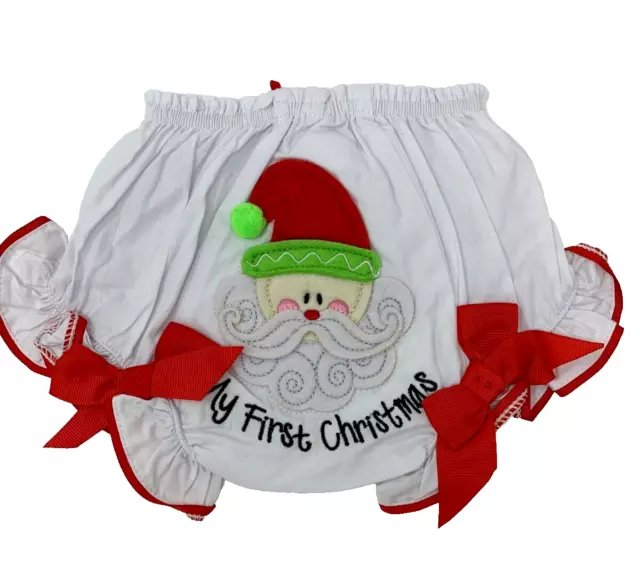 Mud Pie Baby Girls 0-6 Months White My First Christmas Santa Bow Bloomer