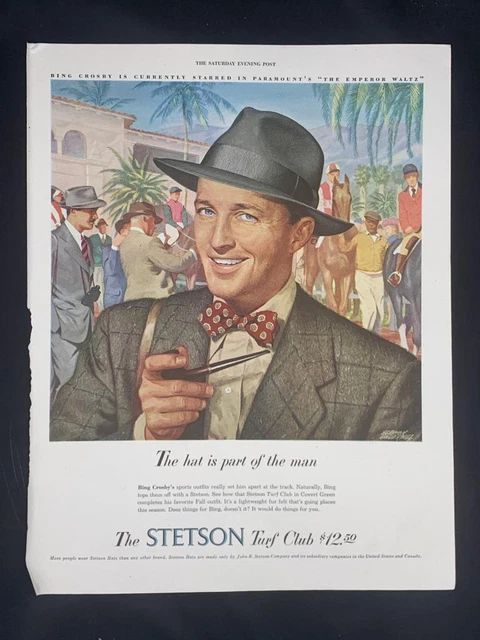 Magazine Ad* - 1948 - Stetson Hats - Turf Club - Bing Crosby