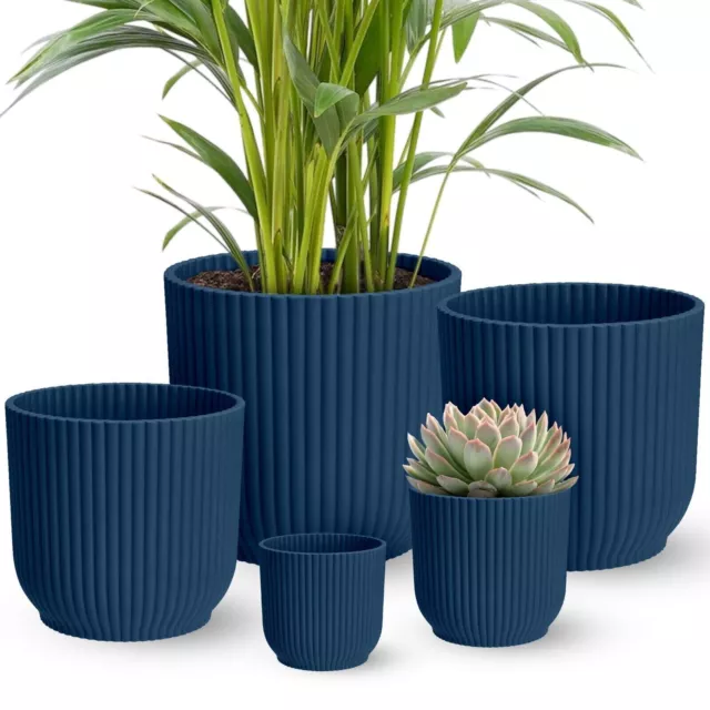 Elho Vibes Fold Round Pot Indoor Plant Pot for House Plants in Deep Blue