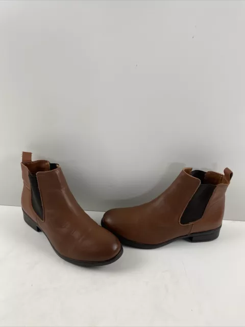 ALDO Brown Leather Round Toe Pull On Block Heel Ankle Boots Women’s Size 7.5