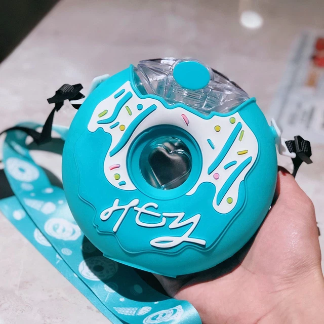 Botella de agua redonda elefante dibujos animados paja batalla donut taza de agua donut hervidor de rosquilla