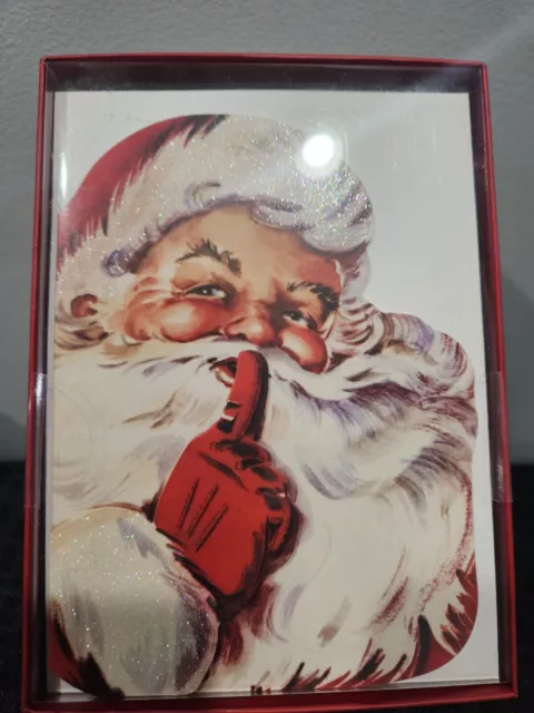 NIB Punch Studio  Box 15 3-D Embellished GLITTER SANTA Hush Christmas Card 21918