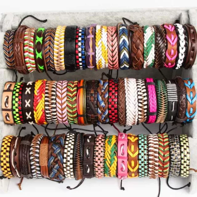 Wholesale lot 30pcs Mix Style Genuine Handmade Leather Cuff Bracelet Wristband