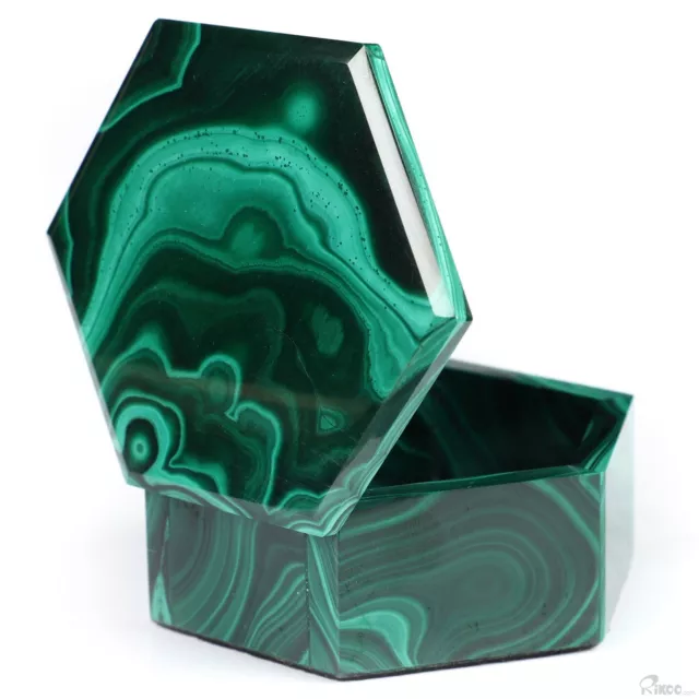 Gemstone 2.9" Malachite Hand Carved Crystal Jewelry Box, Crystal Healing