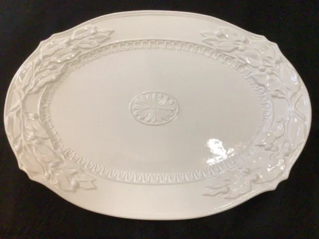 Fitz And Floyd Chateau Blanc Large Oval Platter Emboss Laurel Leaf  21.5 x 15.5 2