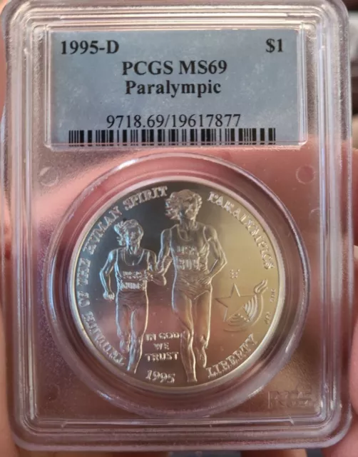 1995-D $1 PARALYMPIC Runner US COMMEMORATIVE SILVER One DOLLAR Coin PCGS MS69