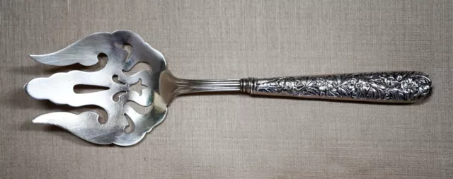 Antique GHF Sterling Silver Repoussé Handle Meat Serving Fork