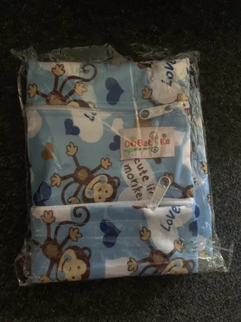 BNWT OhBabyKa Travel Wet Bag Reusable Nappy Diaper Bag Blue Monkey