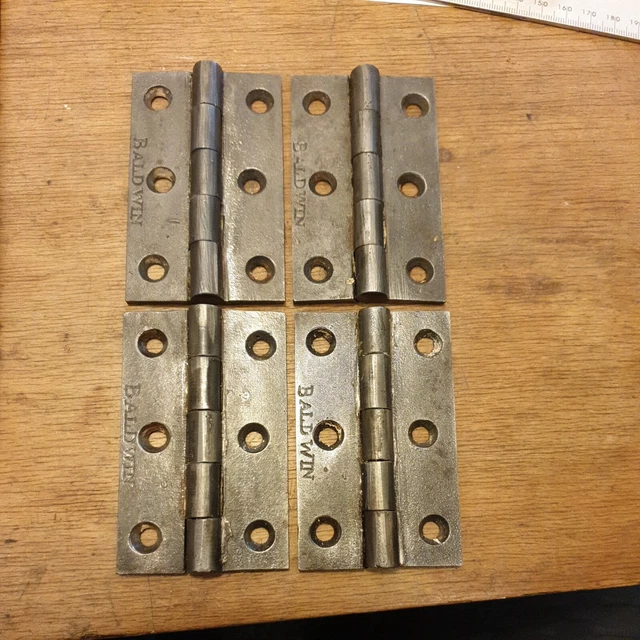 2 x pairs of Old 3 1/2" baldwin cast iron door hinges