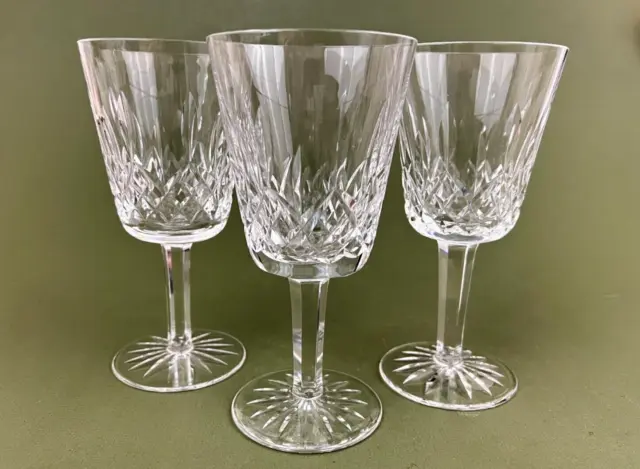 Set of 3 Waterford Signed Lismore Cut Crystal Water Goblets Glasses 6 7/8''