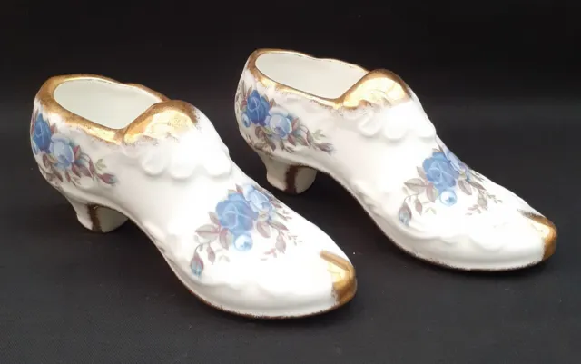 2 Royal Albert Moonlight Rose Posy Shoes / Slippers  In Excellent Condition