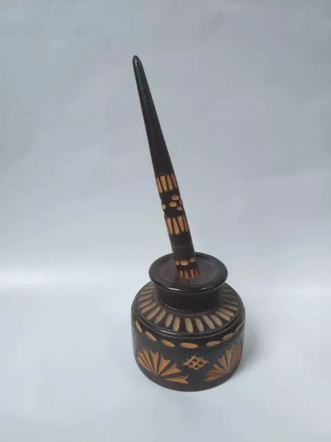 Arts and Craft Treen Wooden Pen And Stand