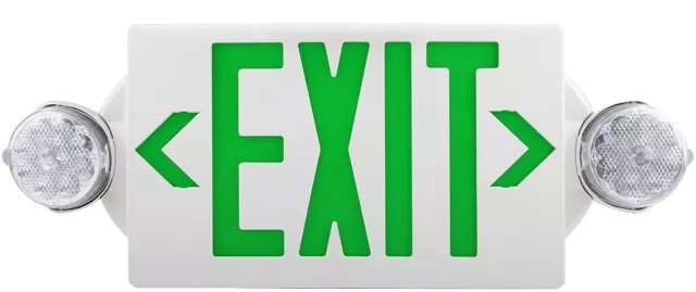 2 Pack LED Exit Sign Emergency Light–Hi Output Compact Combo UL listed (Green) 2
