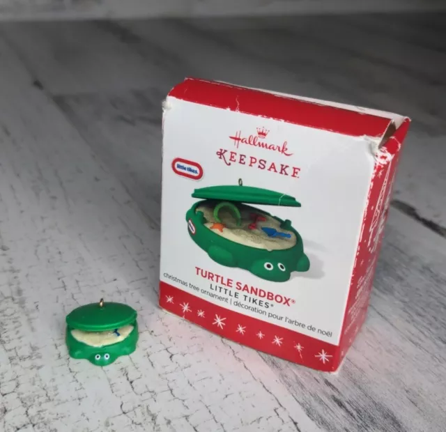 Hallmark Turtle Sandbox Little Tikes MINIATURE Ornament Green Open Lid 2016 Box