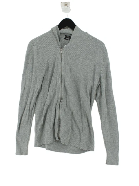 AllSaints Women's Cardigan XS Grey 100% Cotton V-Neck Cardigan