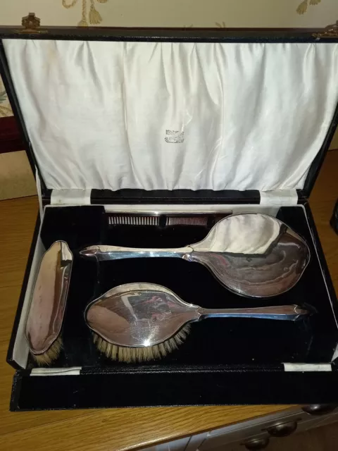 Antique Birmingham sterling  silver dressing table vanity set