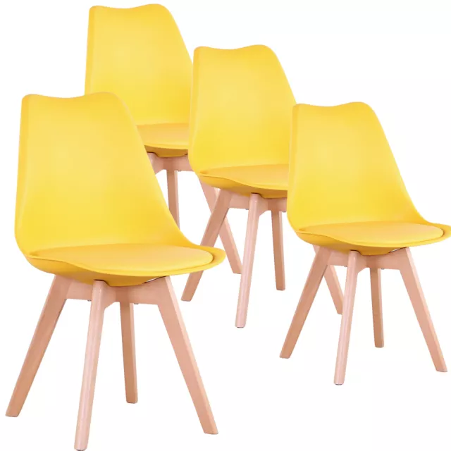 Juego de 4 Silla de Comedor,Sillas Cocina Nórdico con Asiento Acolchado Amarillo