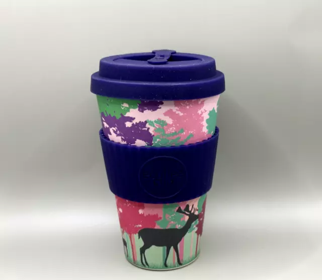 Ecoffee Cup 14oz/400ml Reusable Organic Bamboo Fibre Cup Reindeer themed-Blue