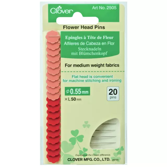 Clover Flower Head Pins 50mm 54 mm Long Fine Or Standard Light Heavy Fabrics