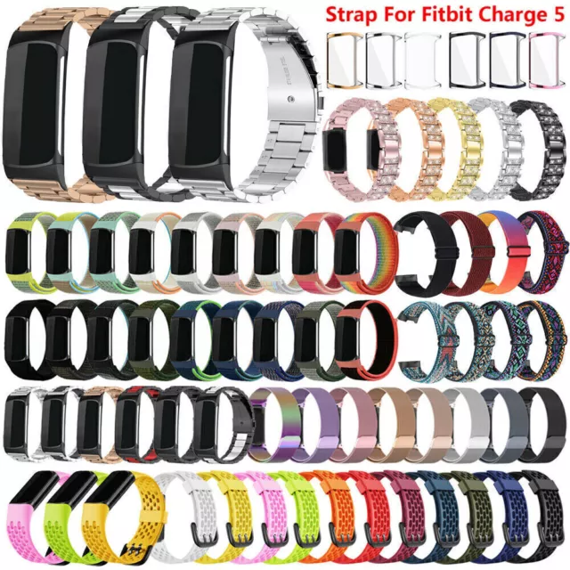 Nylon Silikon Leder Uhrenarmband Für Fitbit Charge 6 5 Smartwatch Ersatz Armband 2