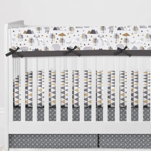 Long/Small Crib Rail Guard Covers Cotton Woodlands Beige/Grey