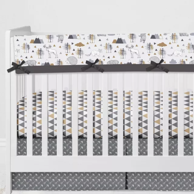 Long/Small Crib Rail Guard Covers Cotton Woodlands Beige/Grey