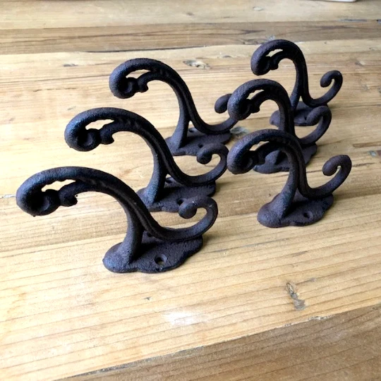 6 Cast Iron Rustic Victorian Style Coat Hooks Hook Rack Hall Tree Vintage Look