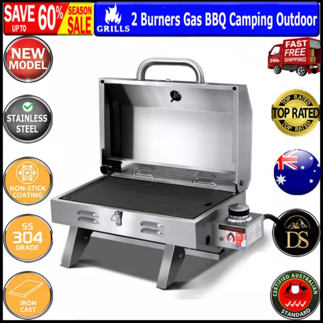 Grillz Portable Gas BBQ Heater Stainless Steel Outdoor LPG Grill Caravan Cooking