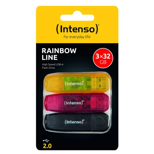 Intenso Rainbow Line USB 2.0 Flash Drive 3 x 32 GB Yellow Red and Black 32 GB -