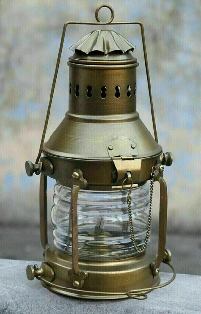 Lámpara de aceite colgante antigua de latón náutico, luz de linterna de...