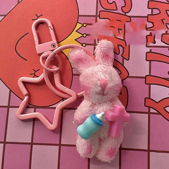 Cute Cartoon Plush Rabbit Keychain Lovely Rabbit Doll Keyring for Bag Earphone 3