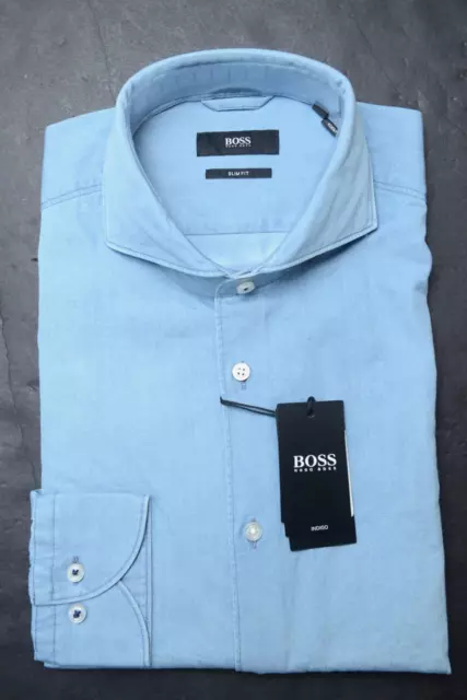 Hugo Boss Men's Jemerson Slim Fit Soft Line Denim Style Dress Shirt 46 18