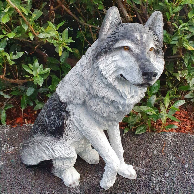 GARTENFIGUR GARTENDEKO SITZENDE Wolf Figur 70 cm Garten Balkon Deko