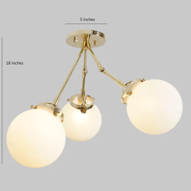 Mid Century Style Three Globe Light Brass Ceiling Flush Mount Sputnik Chandelier