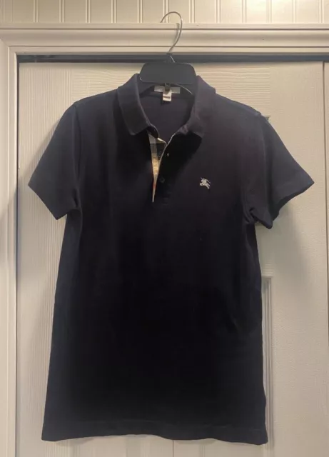 Burberry Children Boys Navy Blue Logo Nova Check Cotton Polo Shirt 14Y 164CM