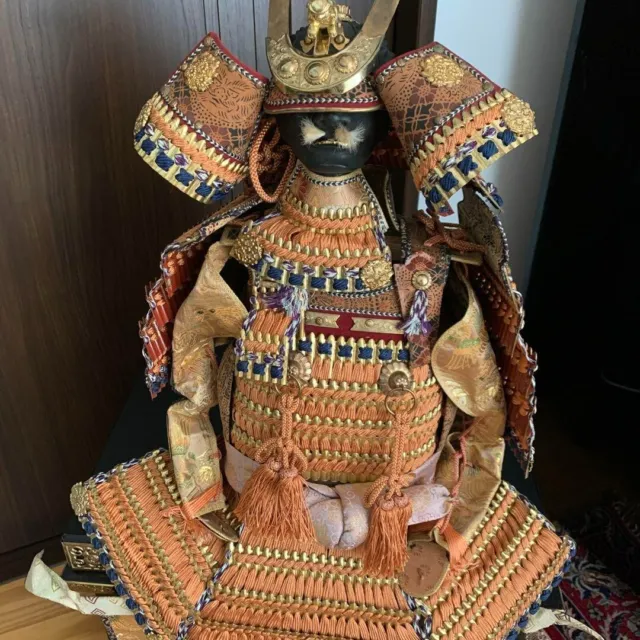 Samurai Japanese Traditional  Armor Suit  Yoroi Kabuto w/ Menpo Mask Gold