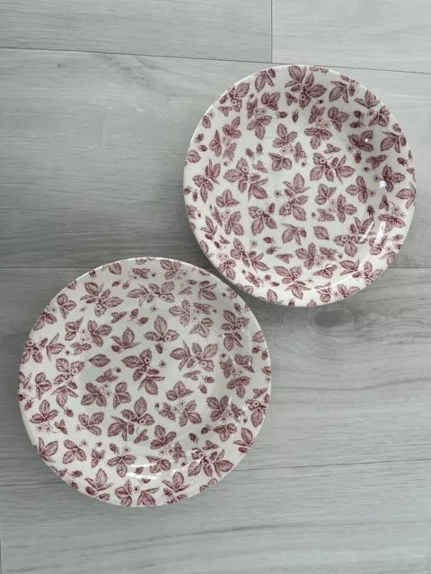 Pair English Ironstone EIT Tableware Bowls Bramble Blackberry Fruit Design Red