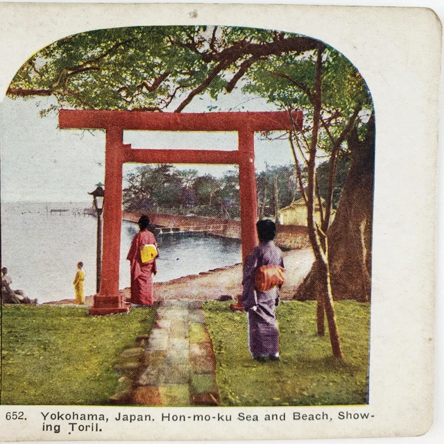 Honmoku Beach Japanese Girls Stereoview c1905 Yokohama Japan Asian Women C1337