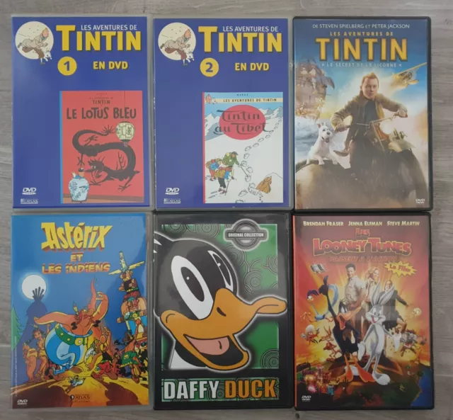 lot de 6 DVDs  ENFANTS - Tintin, Astérix, Daffy Duck et les Looney Tunes