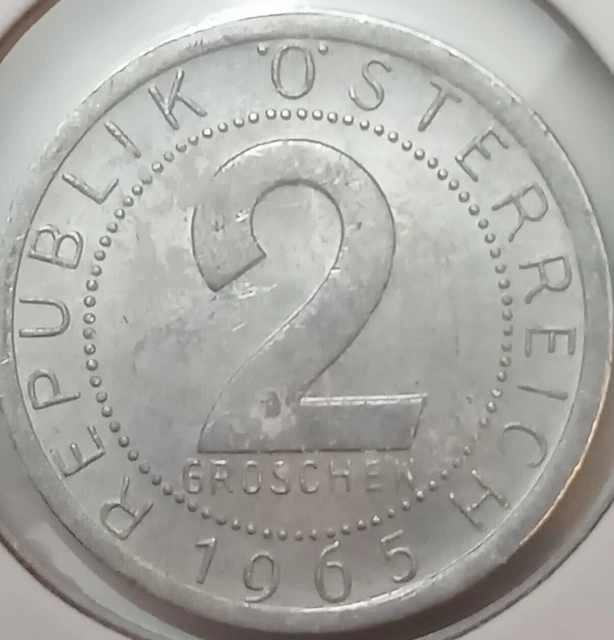 1965 Austria 2 Groschen Coin KM 2876