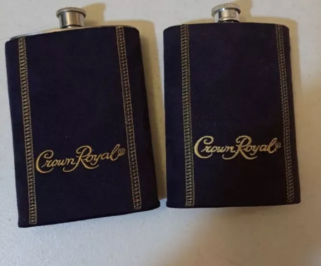 Lot Of 2 Crown Royal 8 oz Stainless Steel Whiskey Liquor Flask