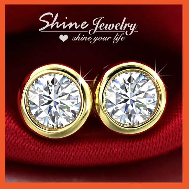 18K Yellow Gold Gf Ct Signitiy Diamond Solid Mens Lady Girls Round Stud Earrings