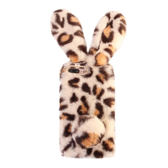 Plush lapin cas téléphone cas mode strass hiver garder chaud