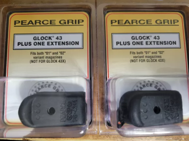 Lot of 2 - Pearce Grip Glock 43 Plus 1 Magazine Extension PG-43+ G43 Mag Ext