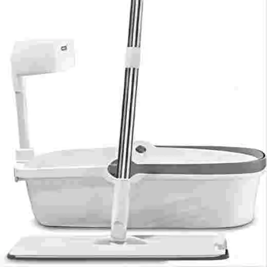 Mop and Bucket with Wringer Set Longer Handle Flat Floor Mop with 2 Washable pad
